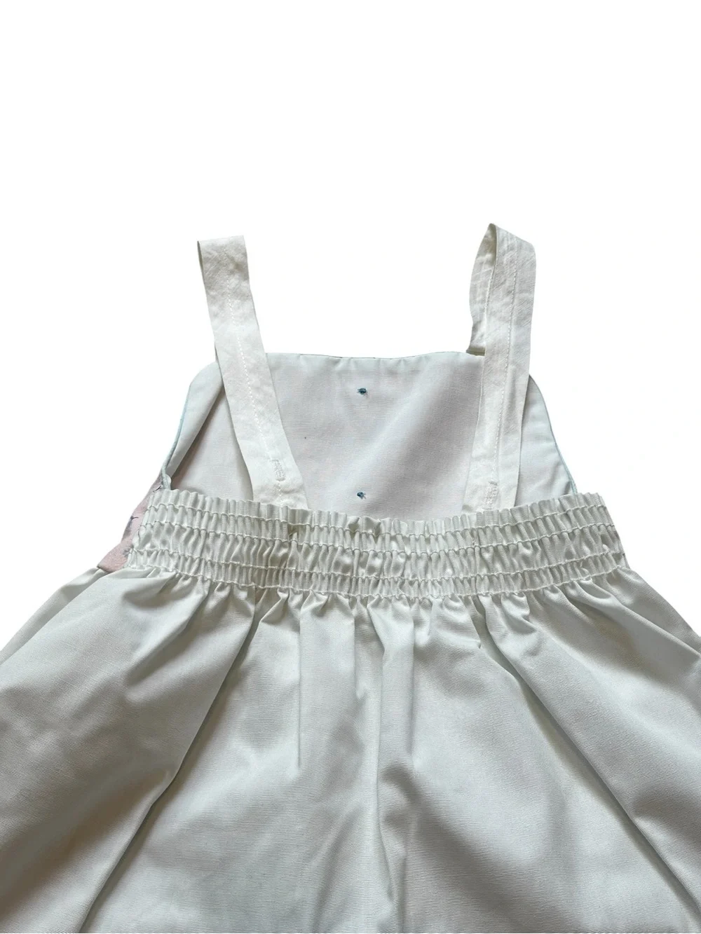 Vintage Girls Pink Floral Apron Dress Eyelet Trim Ribbons Cottagecore Prairie